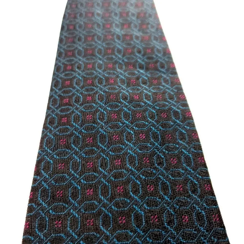 Ferrell Reed Norstrom‎ Silk Tie Woven Black Green Red Geometric England
